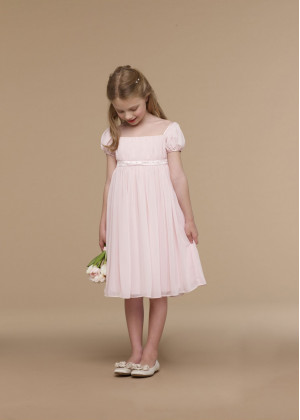 Puff Sleeves Pink Chiffon Knee Length Flower Girl Dress